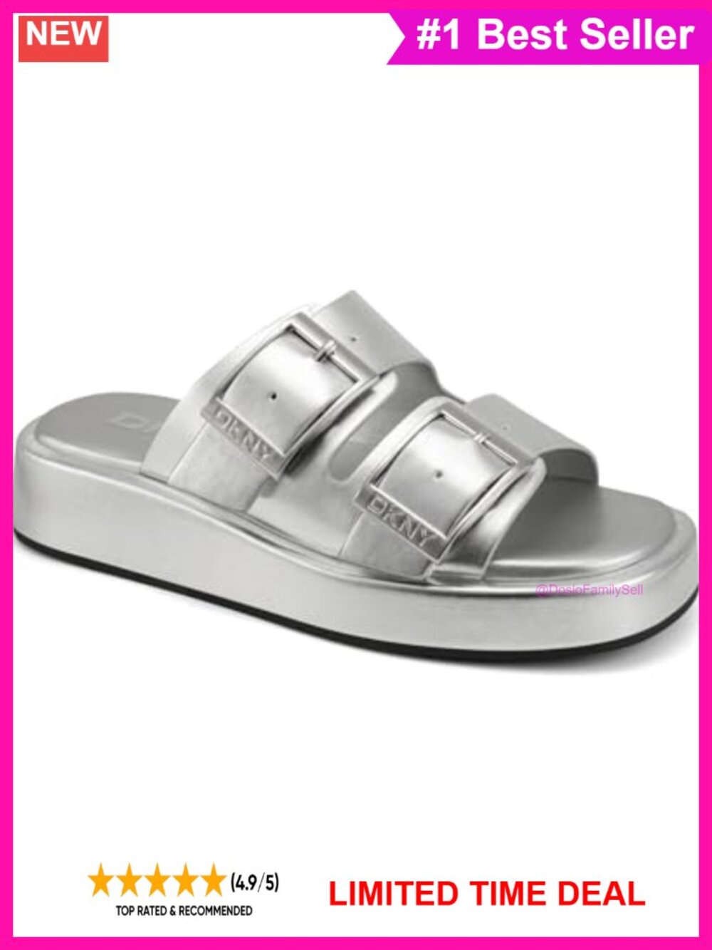 Platform Slide Sandals with Buckles Peep Toe Slip On Casual